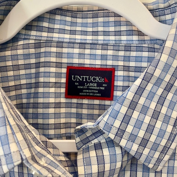UNTUCKit large Blue/White Casual Button Down Shirt no iron Classic - Picture 3 of 6